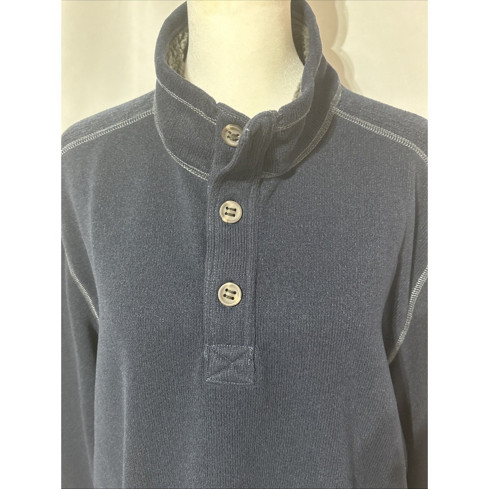 GH Bass Mens Long Sleeve Pullover Fleece Sweater Size XL Blue 3 Button Mock Neck - Picture 3 of 8